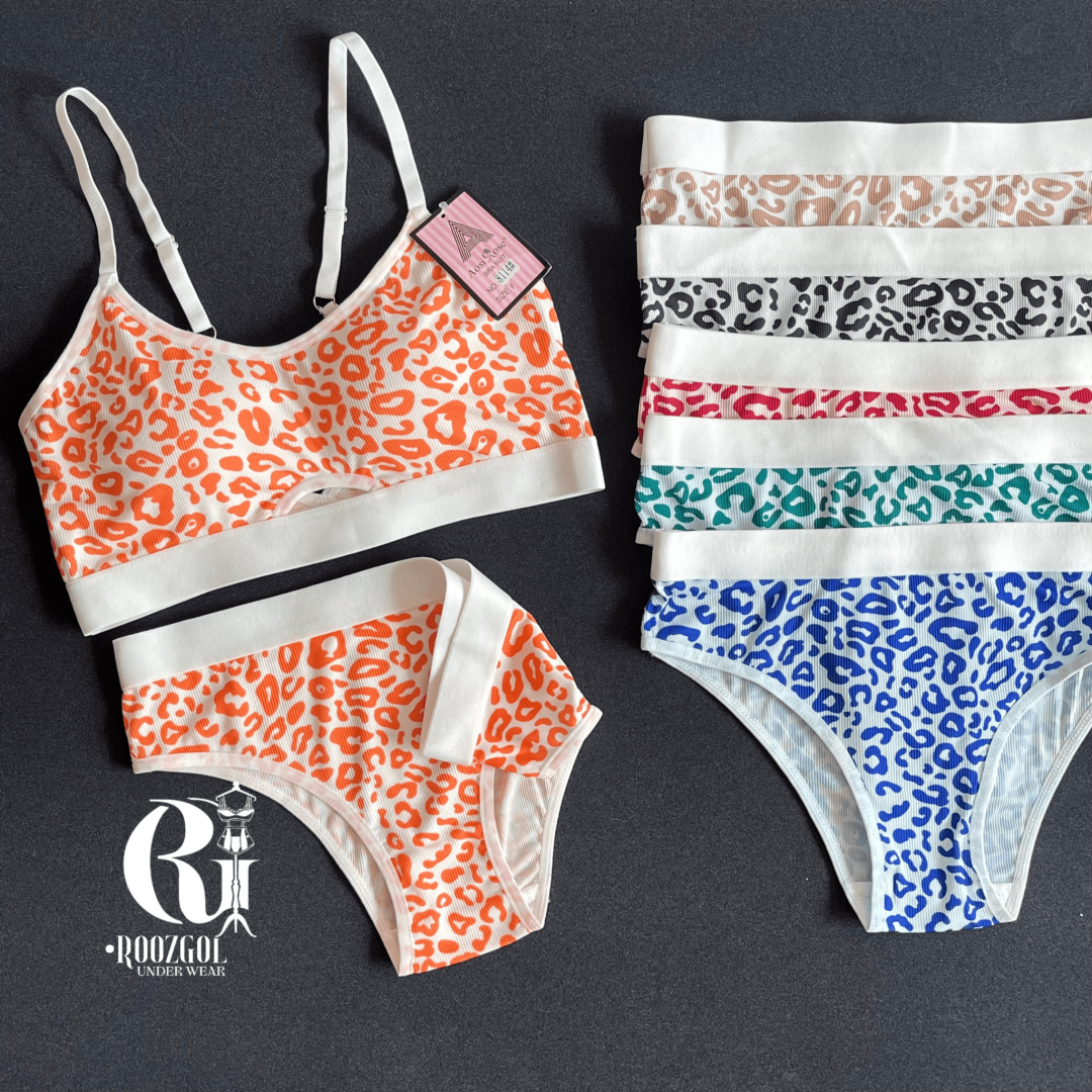 ست نیم تنه شورت راحتی پلنگی رنگی دخترانه